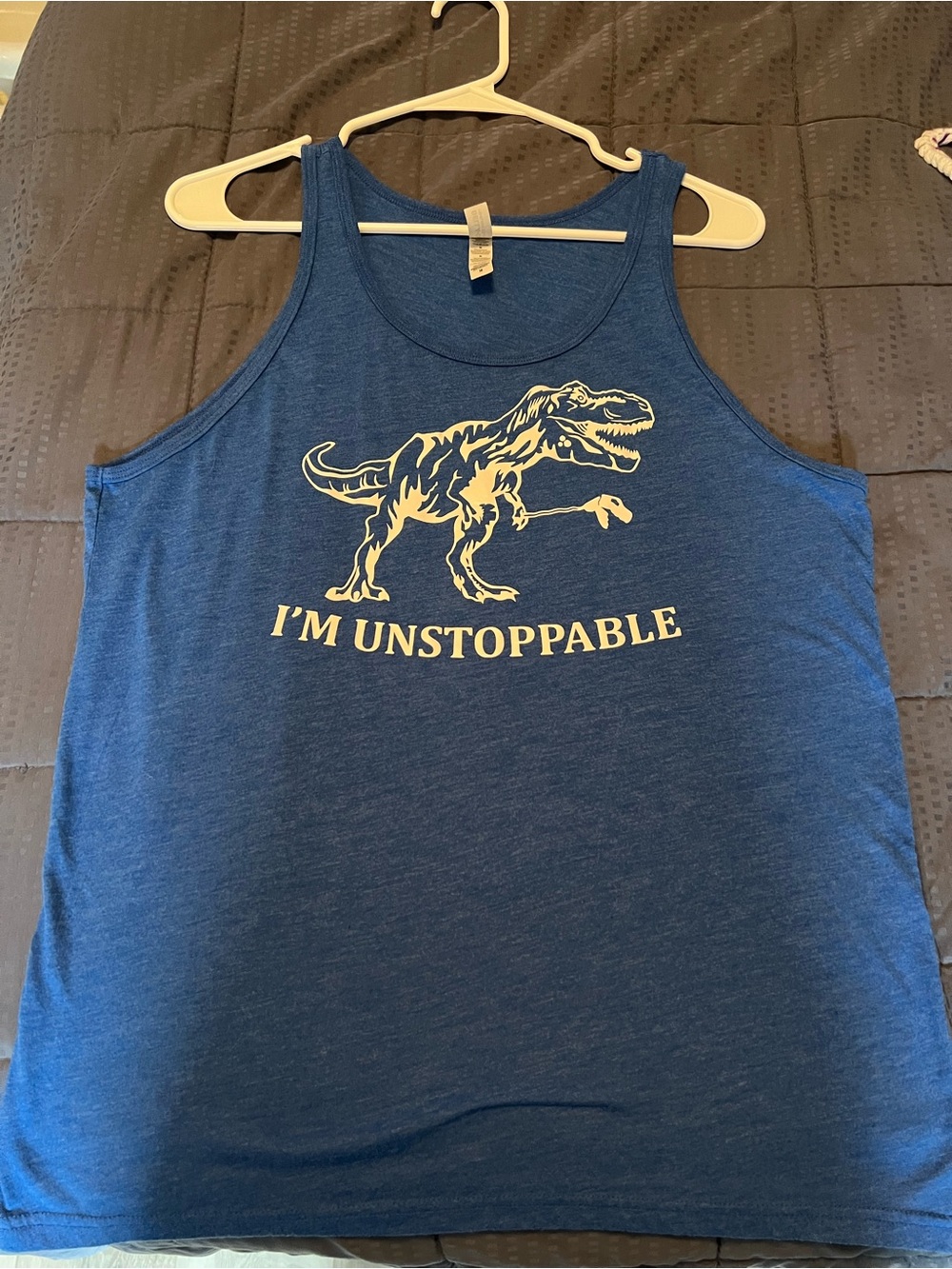 Bella Canvas Blue Tank Top with Cream Dinosaur Graphic